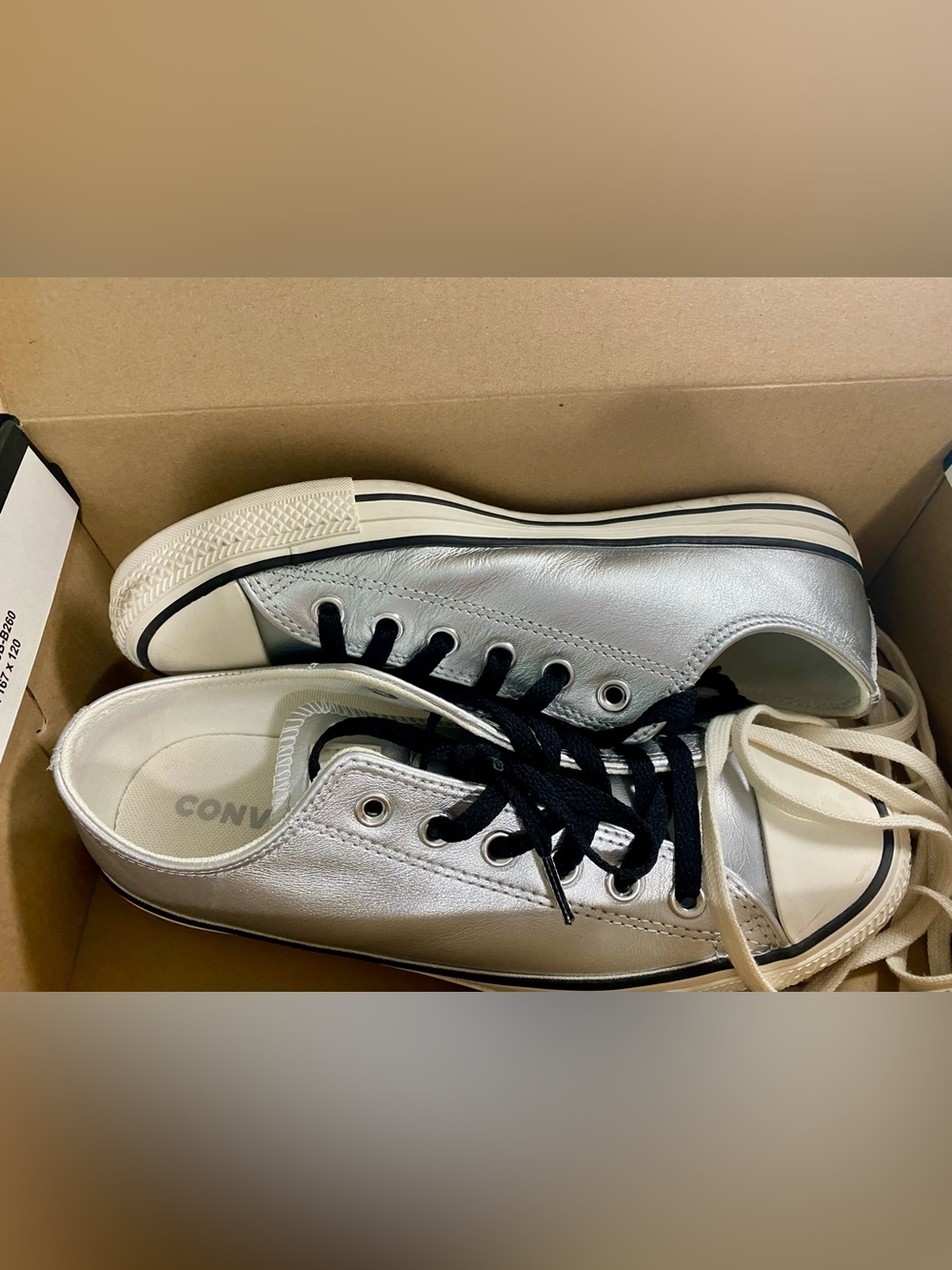 Converse Metallic Silver Leather Low Top Sneakers - Women’s Size 9
